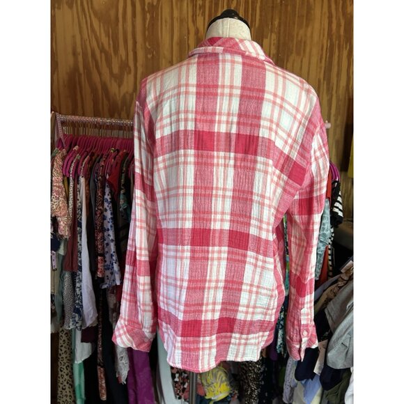Sanctuary Mod Pink Plaid Buffalo Long Sleeve Boyfriend Shirt Button Down Size XL - Picture 8 of 10